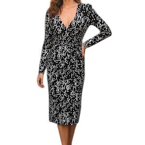 Diane Von Furstenberg Long Sleeve Sea Spots Wrap Dress Size Med Black & White
